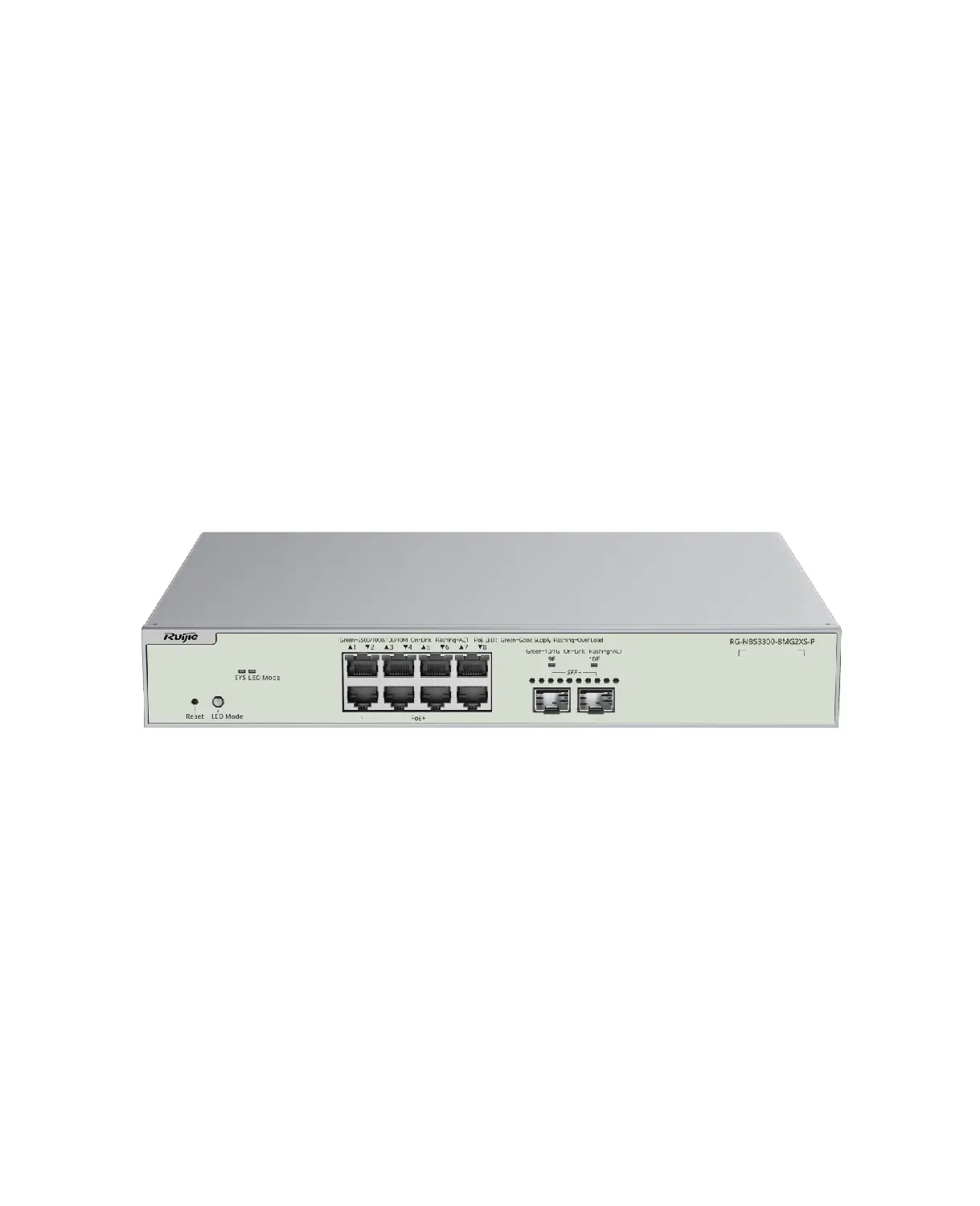 RG-NBS3300-8MG2XS-P 1 Switch PoE+ L2 8 GE (2.5GB) 2 uplink SFP+10GE, Max 240W, Voice VLAN, anti-bucle, Max 4096 Vlan, REYEE RG-NBS3300-8MG2XS-P - Image 1