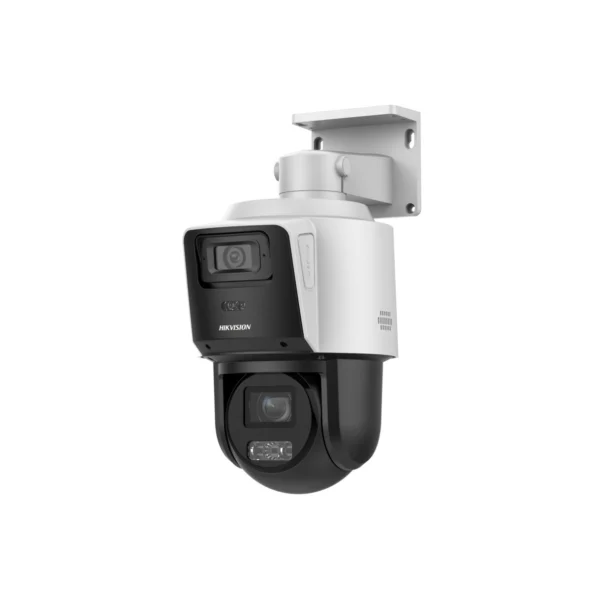 Camara PTZ IP TandemVu 4MP + 4MP Zoom Optico 4X ColorVu IR 40m/30m Luz Blanca 30m IP66 PoE+ Audio Bidirecciona, HIKVISION DS-2SE3C404MWG-E/14(2.8mm)