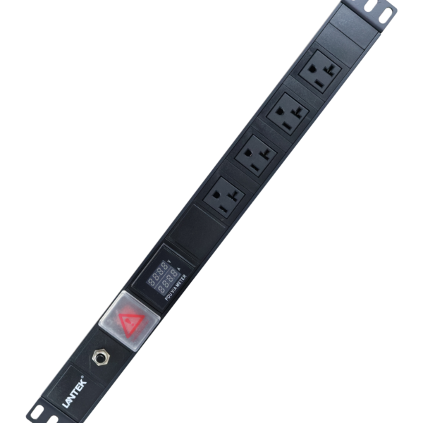PDU 12 tomas 5-20R 120VAC/20A horizontal 2 fte-10 atras Indicador de Voltaje Prot Sobrecarga c/cable 3mts 5-20P, LANTEK LTK-PDU01220AMP