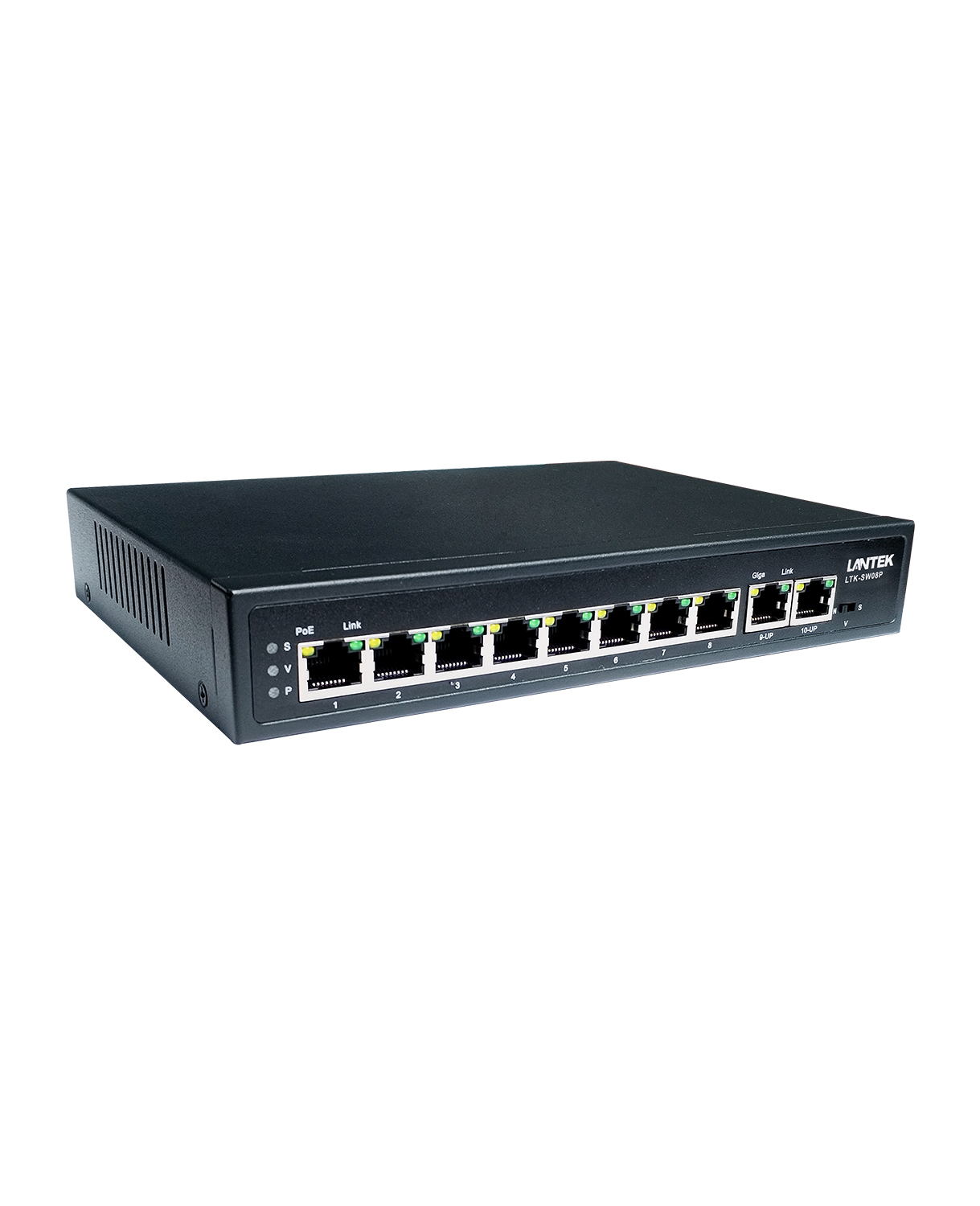 2311-diagonal ajustada Switch PoE 8FE + 2GE, 1 y 2 60W, 3-8 30W(802.3at) 120W 6KV LR hasta 250Mtrs, LANTEK LTK-SW08P