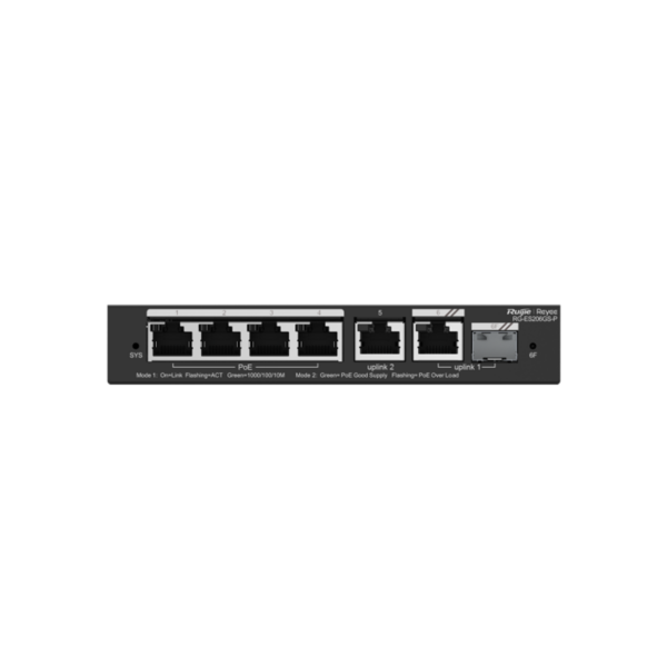 Switch 4 GE PoE+ / 2GE + 1SFP (combo) uplink , 54W 6KV Vlan, Loop prevention, Remote Boot, Cloud, RUIJIE RG-ES206GS-P