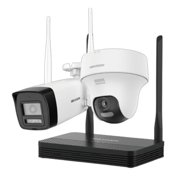 KIT CCTV WIFI Bullet +Turret PT Interior 2MP mic/speak Incluye NVS 4CH/MicroSD Max 512GB, HIKVISION DS-J142I(STD)/NKS422W02H