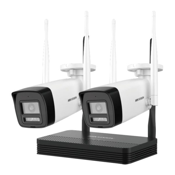 KIT CCTV WIFI 2 Bullet 2MP IP66 IR30m mic/speak Incluye NVS Max 4CH/ MicroSD Max 512GB, HIKVISION DS-J142I(STD)/NKS422W0H